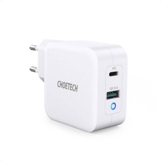 Choetech fast charger GaN USB Type C PD USB-A QC3.0 65W 3.25A white