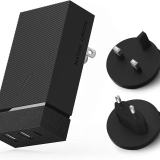 Native Union Smart Hub PD 45W – Power Delivery Enabled Fast-Charging 3-Port USB-A & USB-C Wall Charger – Compact Design with Dust-Repellent Silicone, Foldable Pins & Includes Travel Adapters (Slate)